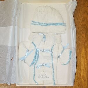 Vintage Handmade White and Blue Towels - Joke Babyshower Gift Set